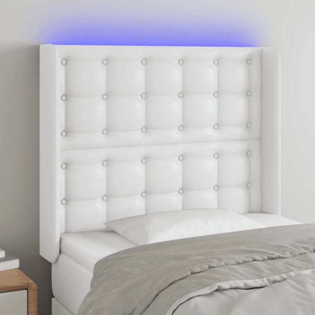 Testiera Ad Orecchio Bianco 83x16x118/128 Cm İn Similpelle /