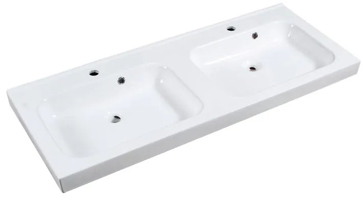 Lavabo integrale d'appoggio bacino su entrambi i lati rettangolare Remix L 121 x H 15 x P 49 cm in ceramica bianco