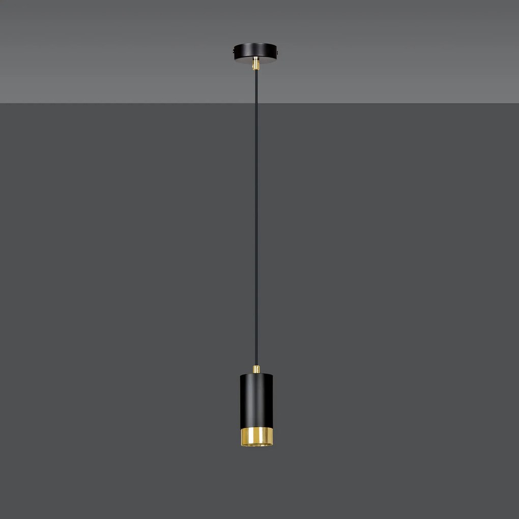 Sospensione Moderna 1 Luce Ivar A Cilindro In Acciaio Nero E Oro