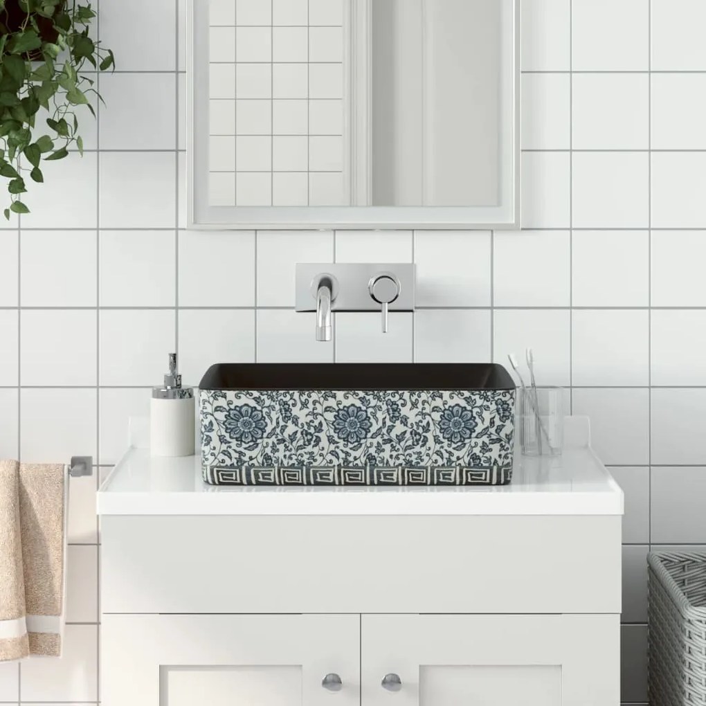 Lavabo Appoggio Nero E Blu Rettangolare 46x35,5x13 Cm Ceramica /