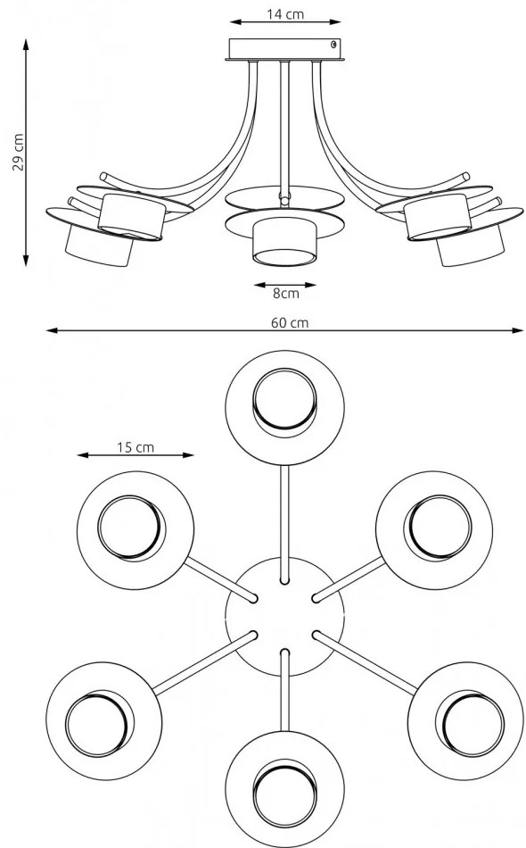 Lampadario a soffitto in acciaio ENSO 6 nero da interno 6xGX53 Colore del corpo Nero