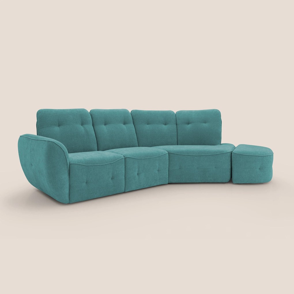 Cerbero divano angolare con pouf mobile in morbido bouclé impermeabile T07 azzurro