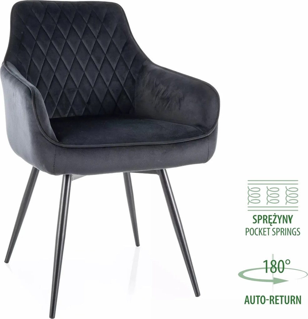 Sedia Marlo Velvet in velluto nero – 55x45x88 cm