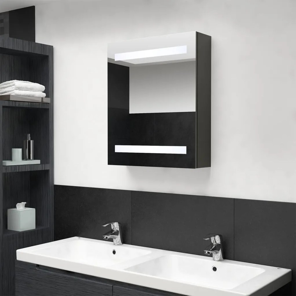 Armadietto Bagno Con Specchio E Led Antracite 50x14x60 Cm /