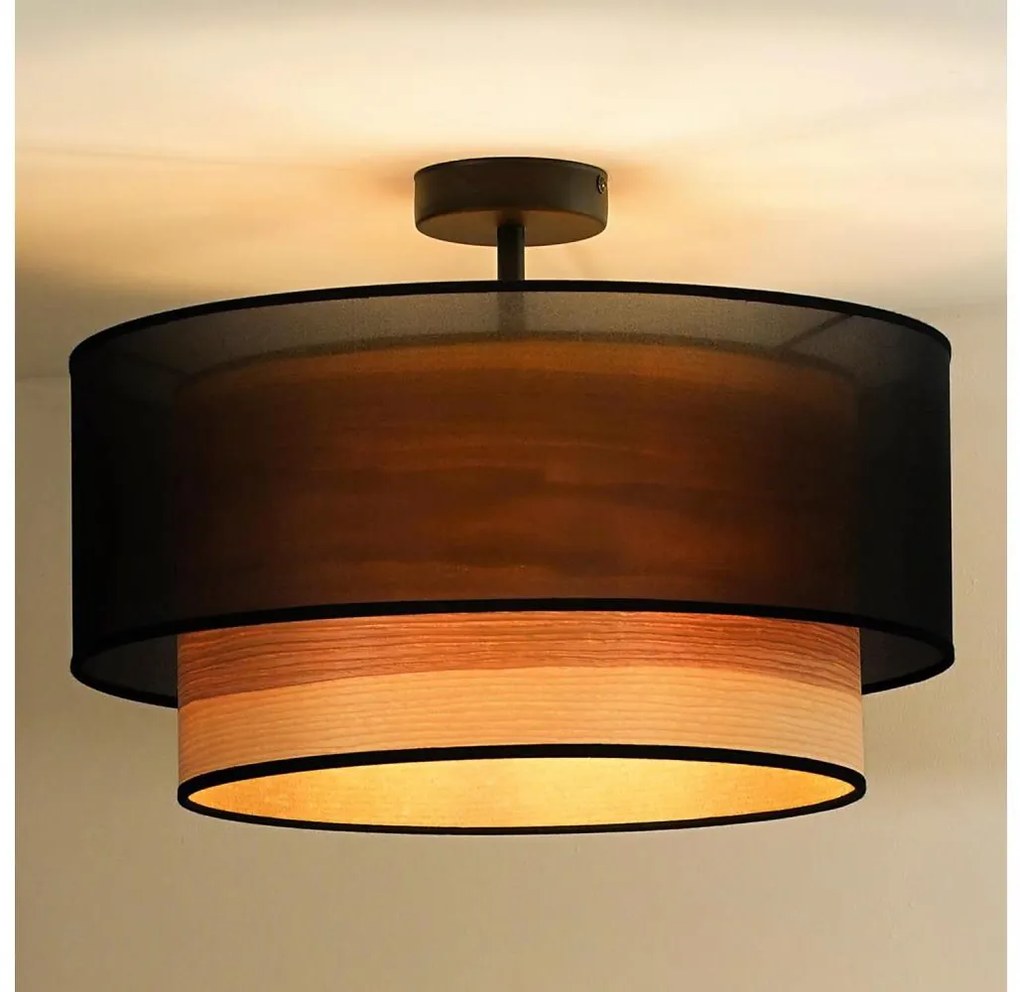 Duolla - Lampadario a plafone WOOD BOHO 1xE27/15W/230V diametro 45 cm nero/beige