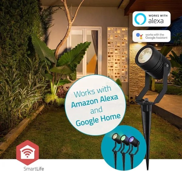 Nedis ZBLOS10RGBW3-SADA Set di 3 lampade LED RGBW dimmerabili per esterni, 3W/230V, IP65, Wi-Fi compatibile con Tuya