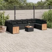 Set Divani da Giardino 11 pz con Cuscini in Polyrattan Nero 3228008