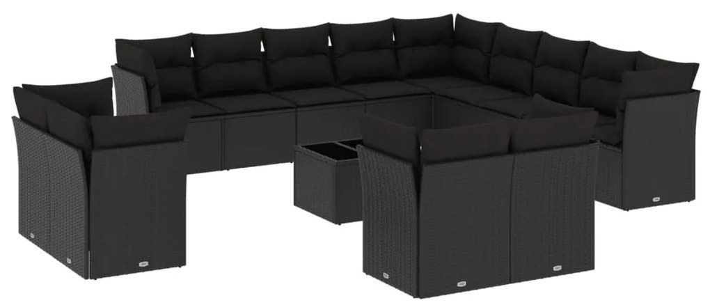 Set divani da giardino 14pz con cuscini in polyrattan nero