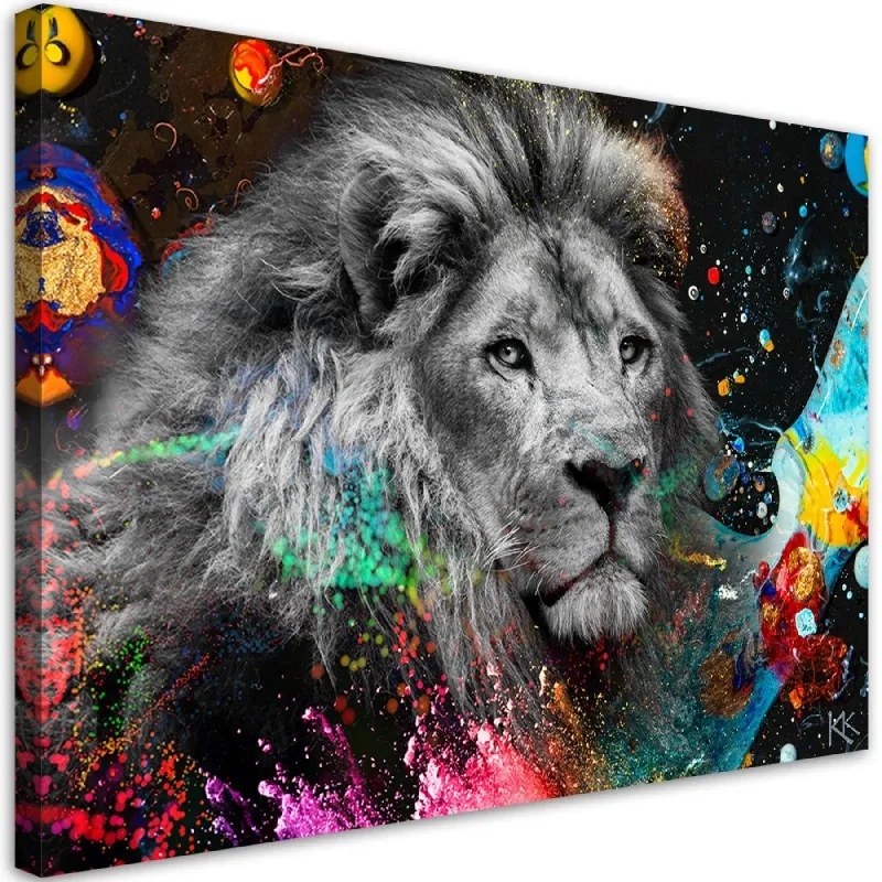 Quadro su tela, Leone su uno sfondo colorato  Dimensioni 100x70