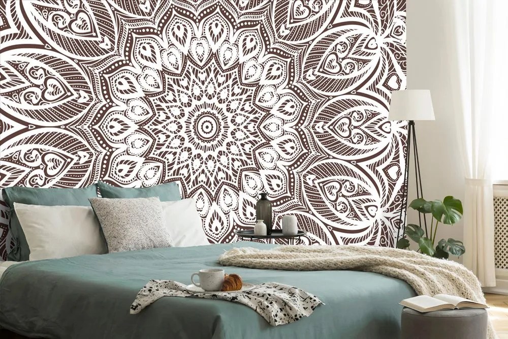 Carta da parati – Mandala dell'armonia su sfondo marrone