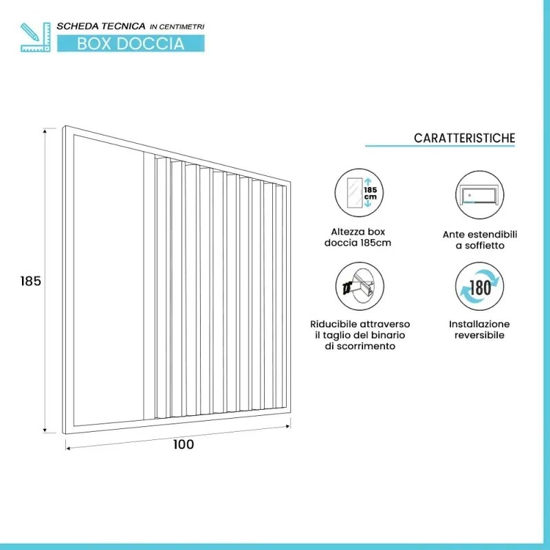 Box doccia nicchia 100cm con anta ad apertura laterale a soffietto in PVC Teti