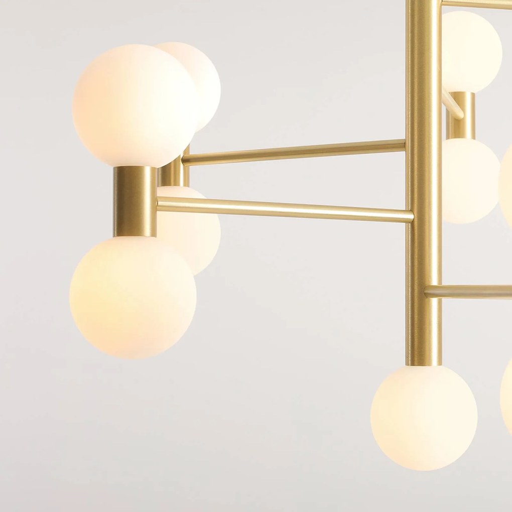 ALDEX Lampada a sospensione Flare, 13 luci, ottone/bianco opalino, vetro