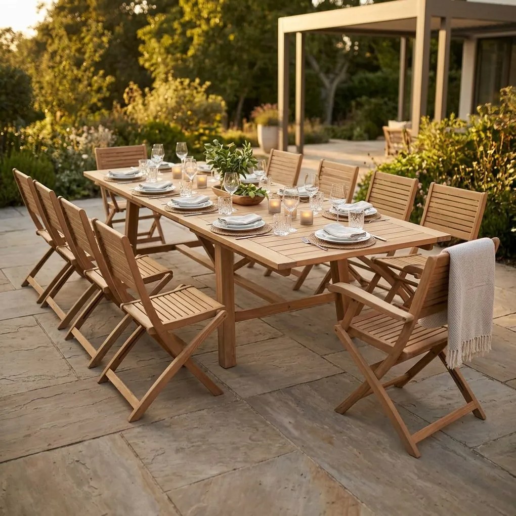 ORATOR - set tavolo in teak cm.220/300 x 100 x 77 h con 8 sedie e 2 poltrone Orator