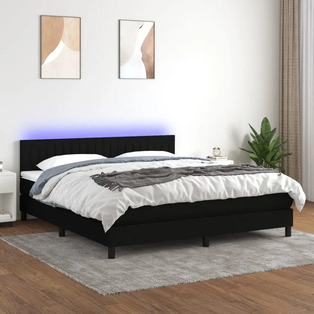 Letto a molle con materasso e led nero 180x200cm in tessuto