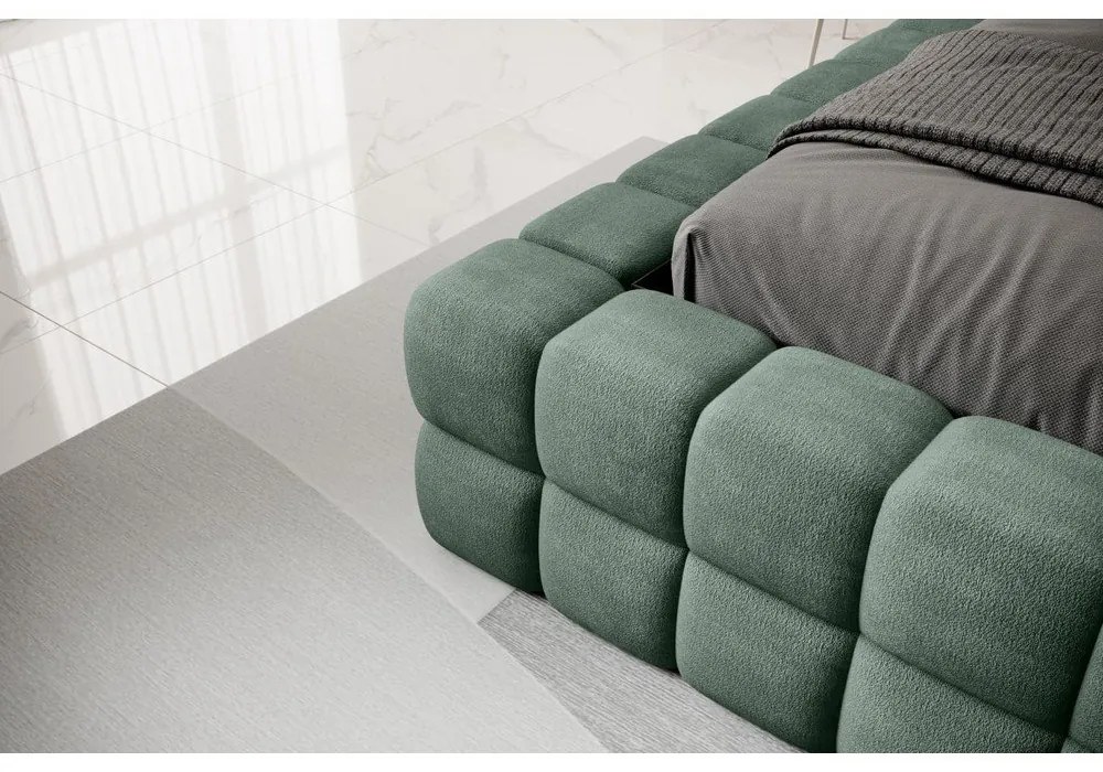 Letto matrimoniale imbottito verde scuro con contenitore e rete inclusi 140x200 cm Dizzle – ELTAP