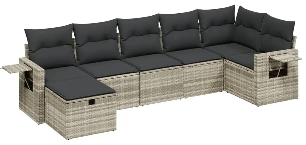 Set divani da giardino 7pz con cuscini grigio chiaro polyrattan