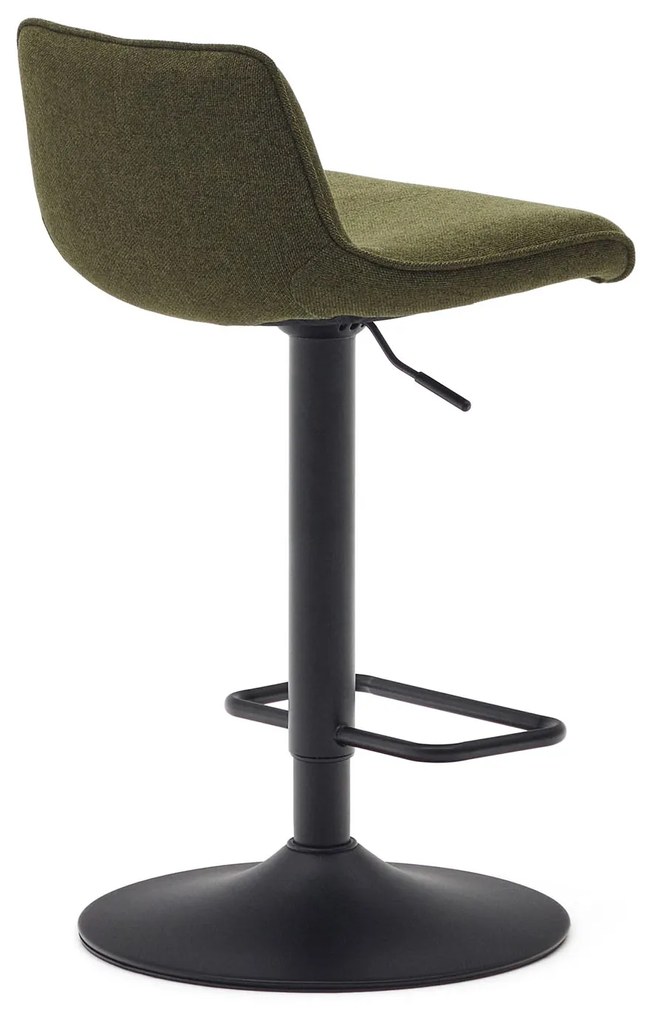 Kave Home - Sgabello Zenda in ciniglia verde scuro e acciaio nero opaco, altezza 81-102 cm