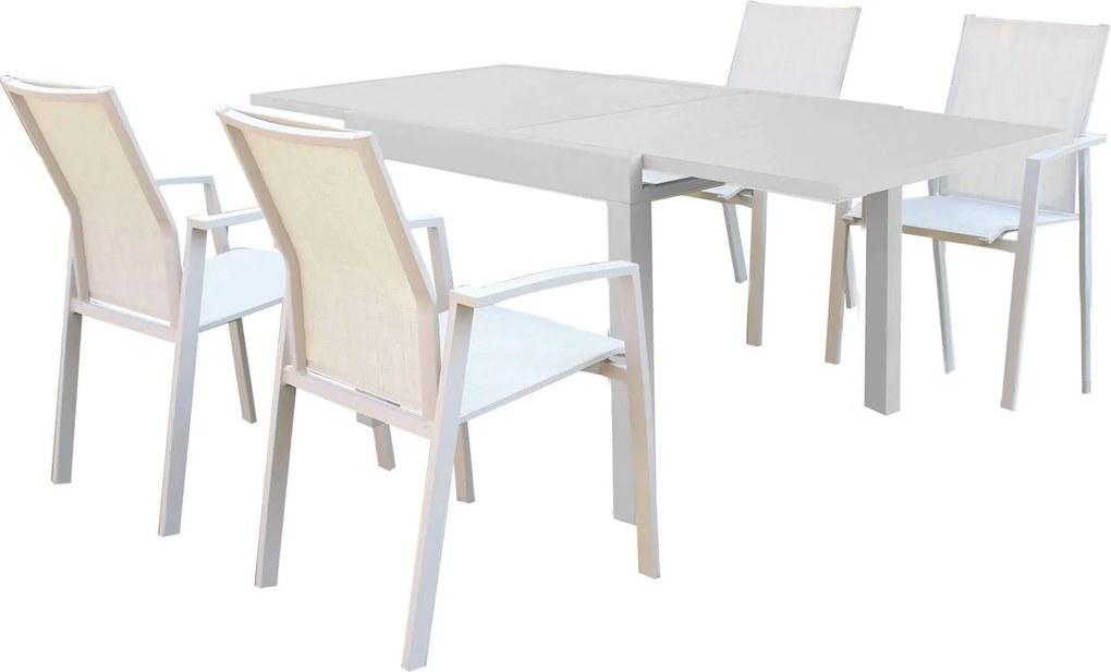 JERRI - set tavolo in alluminio cm 90/180 x 90 x 75 h con 4 poltrone Lotus