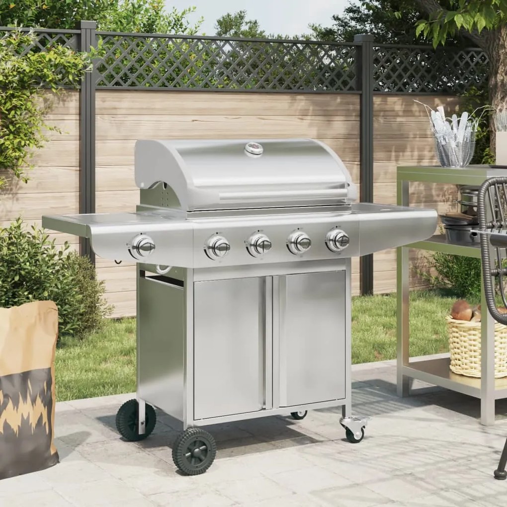 Griglia Barbecue A Gas Con 5 Bruciatori Argento İn Acciaio /