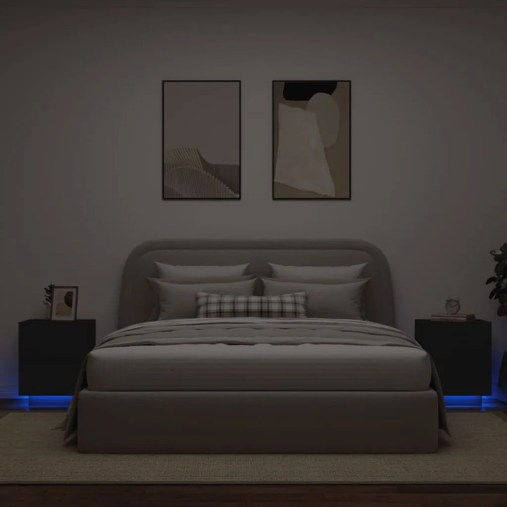 Comodini Con Luci Led 2pz Neri İn Legno Multistrato /