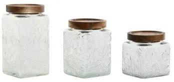 Set di 3 Barattoli Home ESPRIT Naturale Cristallo Acacia 500 ml 750 ml 1 L 9,5 x 9,5 x 17,5 cm