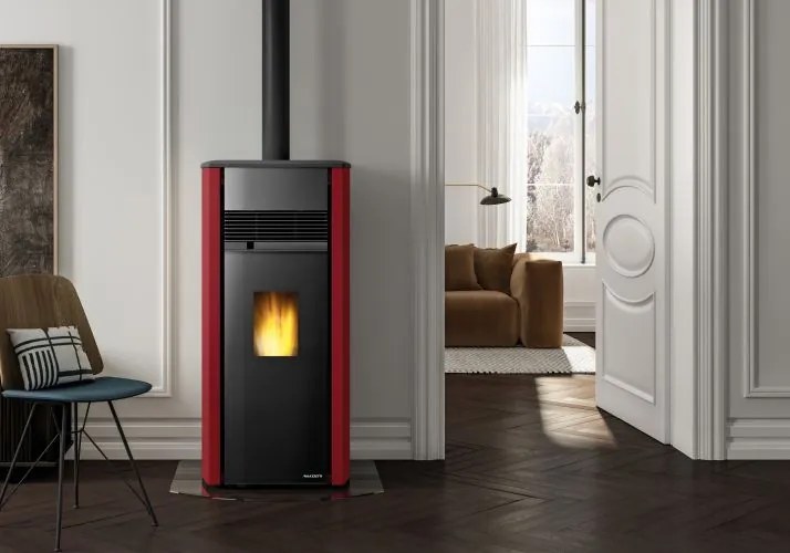 Palazzetti Aurora 9 US Stufa ermetica a Pellet ad aria Ecofire in ghisa e acciaio Rosso