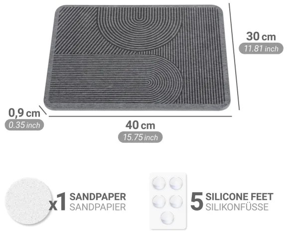 WENKO 54955100 - Tappetino assorbente DAMON 40x30 cm diatomite/grigio