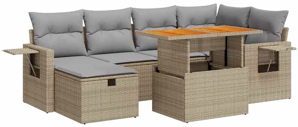 Set divano da giardino 8 pz con cuscini beige polyrattan acacia