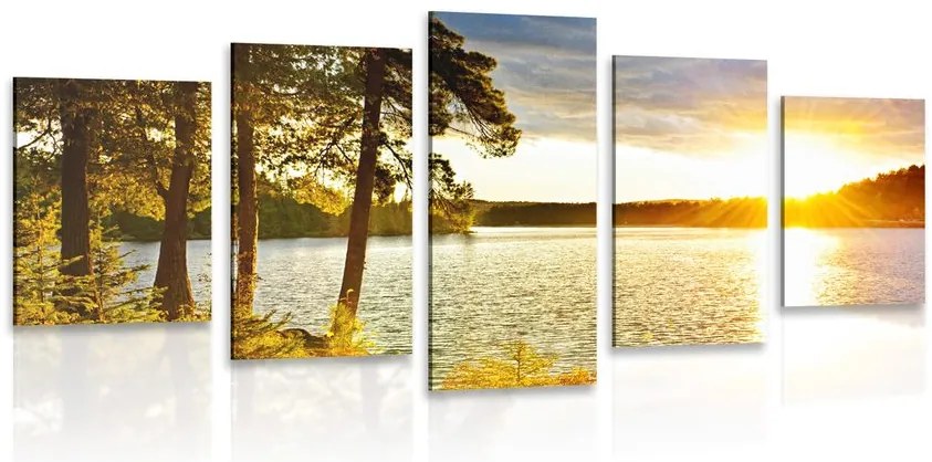 Quadri 5 pezzi – Tramonto sul lago