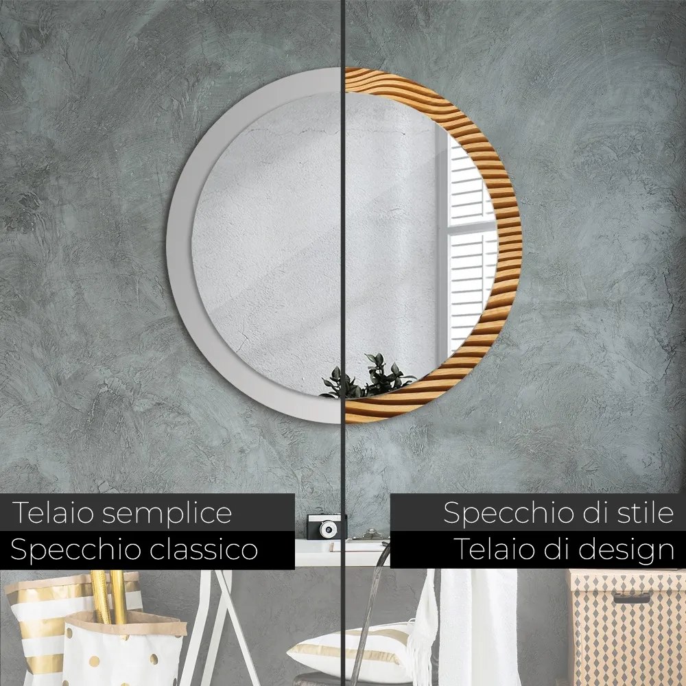 Specchio tondo con decoro Onda di legno fi 90 cm