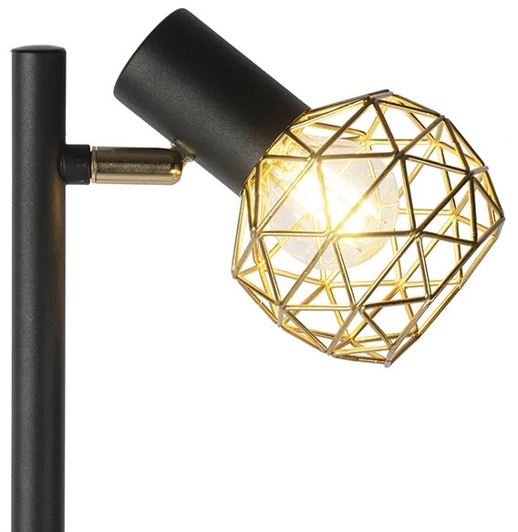Lampada da terra di design nera con oro 3 luci orientabili - Mesh