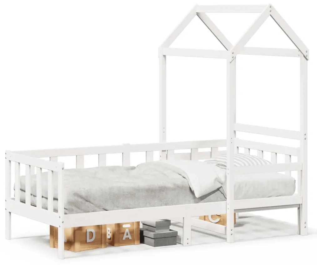 Dormeuse Con Tetto 90x200 Cm Bianco İn Legno Massello Di Pino /