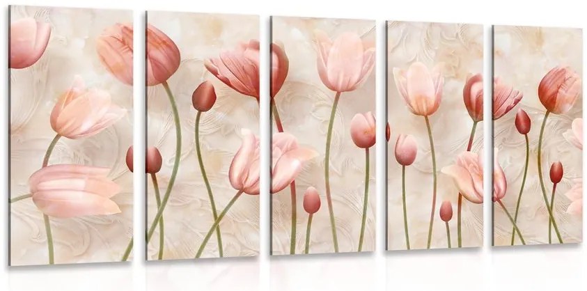 Quadri 5 pezzi – Tulipani rosa antico