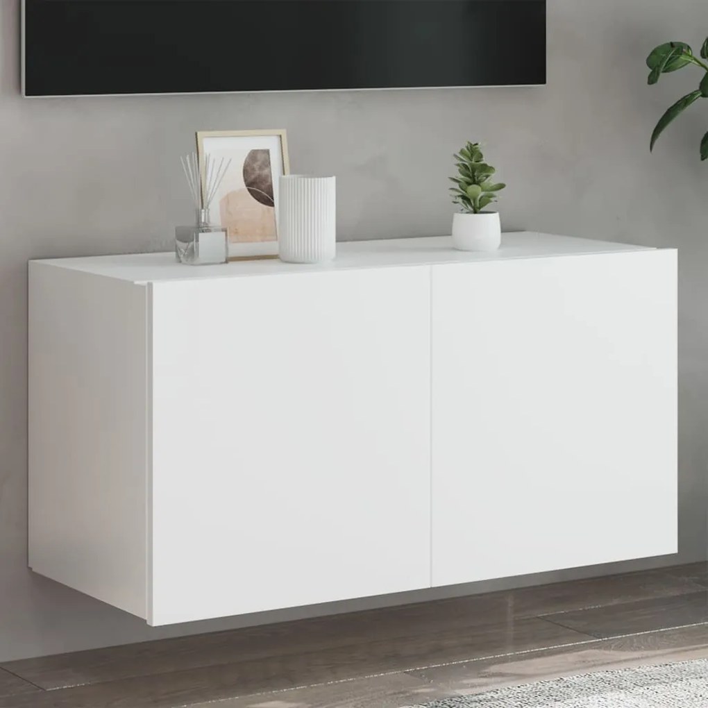 Mobile tv a parete con luci led bianco 80x35x41 cm