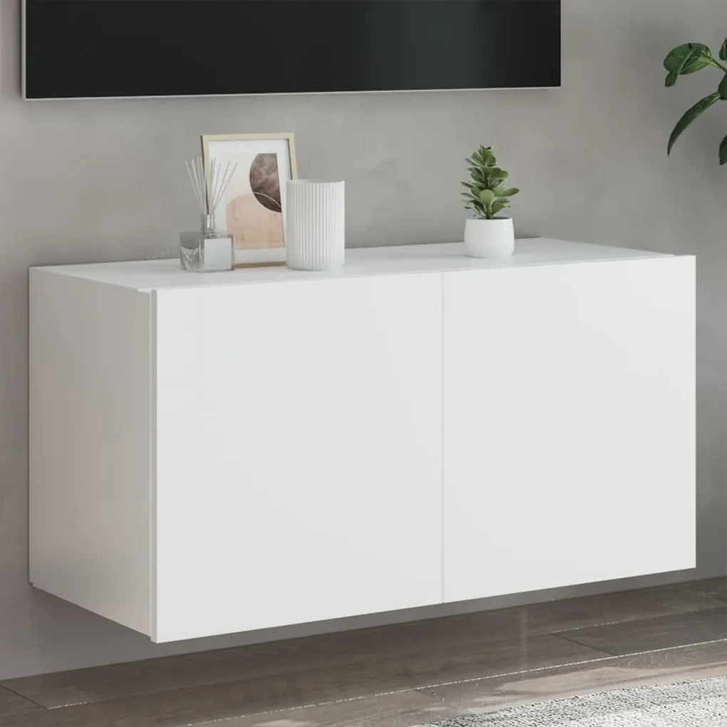 Mobile tv a parete con luci led bianco 80x35x41 cm