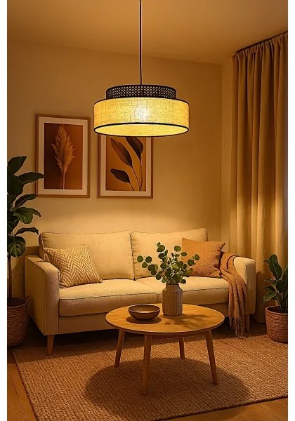 Lampadario a sospensione con filo BOHO 1xE27/60W/230V diametro 40 cm nero/rattan