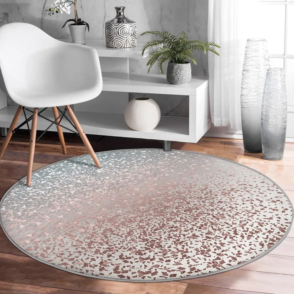 Tappeto rotondo lavabile di colore grigio-rame adatto per aspirapolvere robot ø 100 cm Comfort - Mila Home
