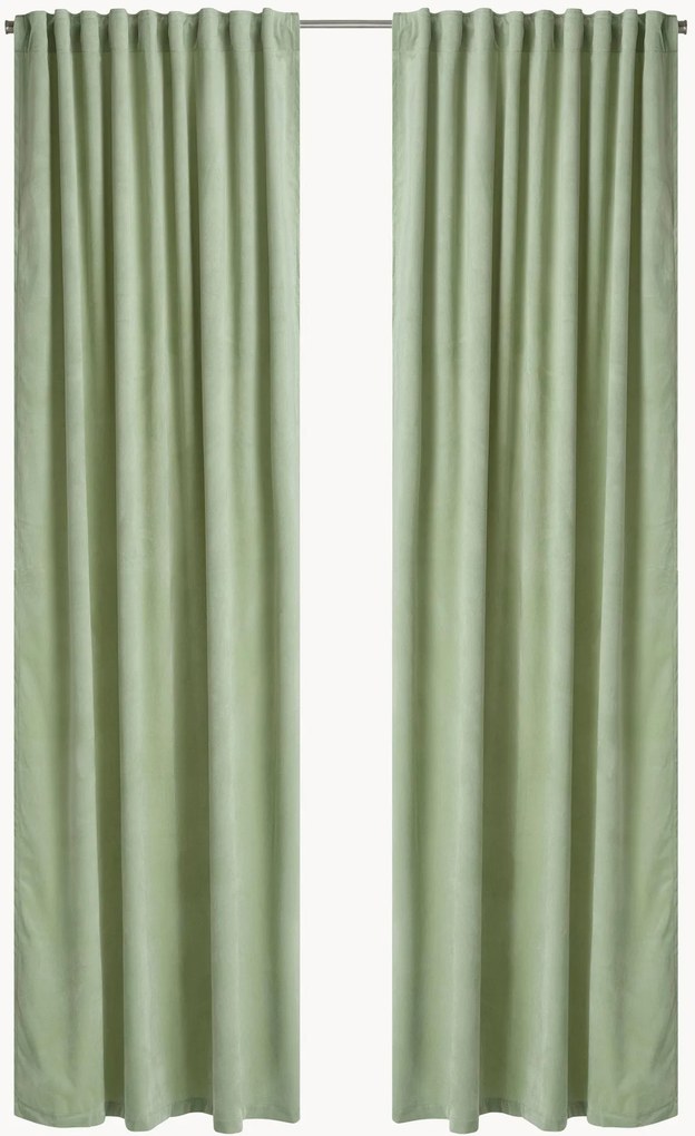 Set di 2 tende in velluto opaco a bande Nora, larg. 140 cm