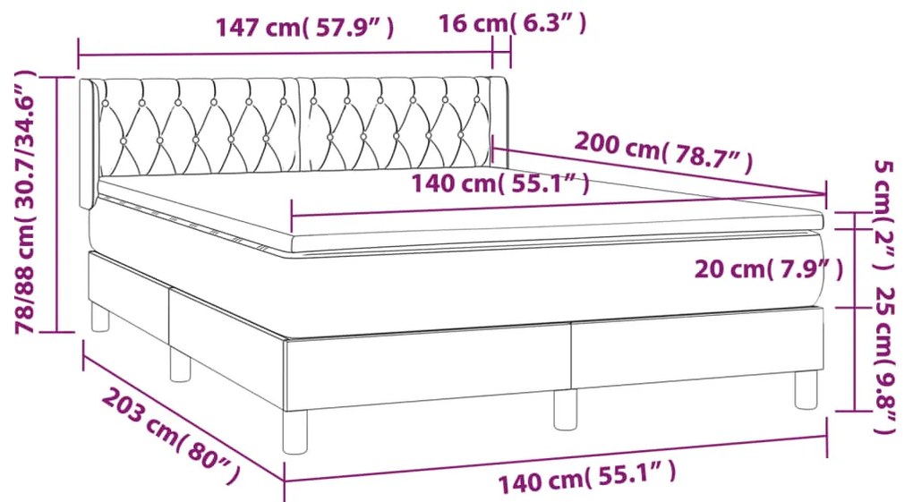 Giroletto a Molle con Materasso Marrone Scuro 140x200cm Tessuto