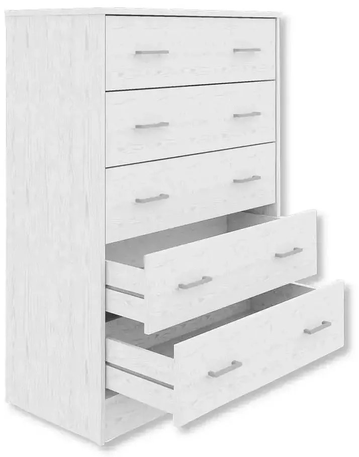Cassettiera 5 cassetti bianco alpes 79x40x114 cm in legno resistente