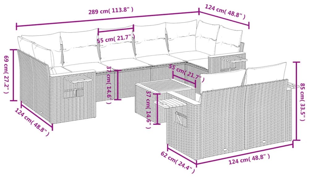 Set Divani da Giardino 7 pz con Cuscini Grigio in Polyrattan