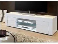 Mobile porta TV Denia, Credenza moderna a ripiani, Mobile da soggiorno a 2 ante e vano a giorno, Made in Italy, Cm 181x42h44, Bianco Lucido