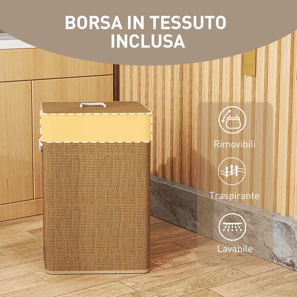 Cesto Portabiancheria 72L con Sacco Rimovibile 40x30x60 cm in Vimini e Bambù Marrone...