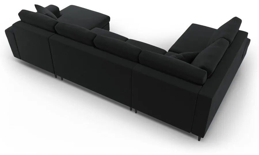Divano angolare nero allungabile e con contenitore (con penisola a sinistra/a U) con rivestimento in velluto Kyoto – Cosmopolitan Design