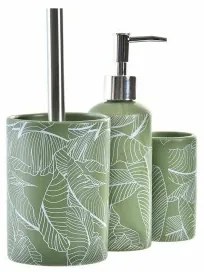 Set da Bagno DKD Home Decor Verde Argentato polipropilene Dolomite Tropicale Foglia della pianta 9,5 x 9,5 x 37 cm