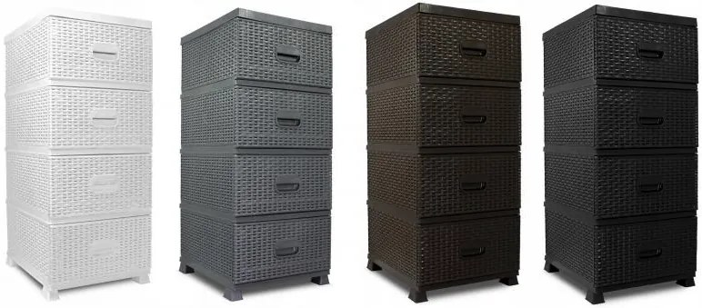 Cassettiera marrone con design in rattan e 4 cassetti