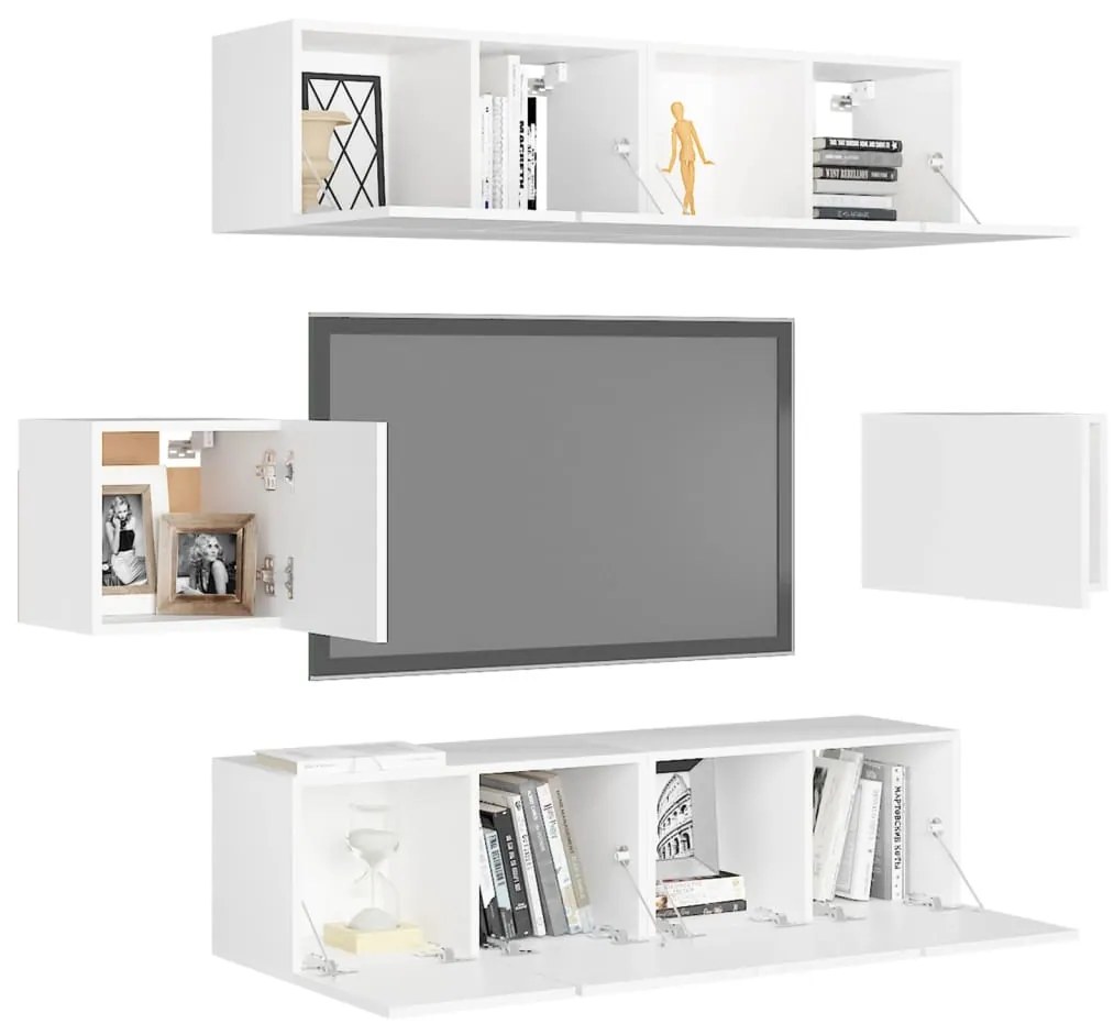 Set mobile tv 6 pz bianco in truciolato