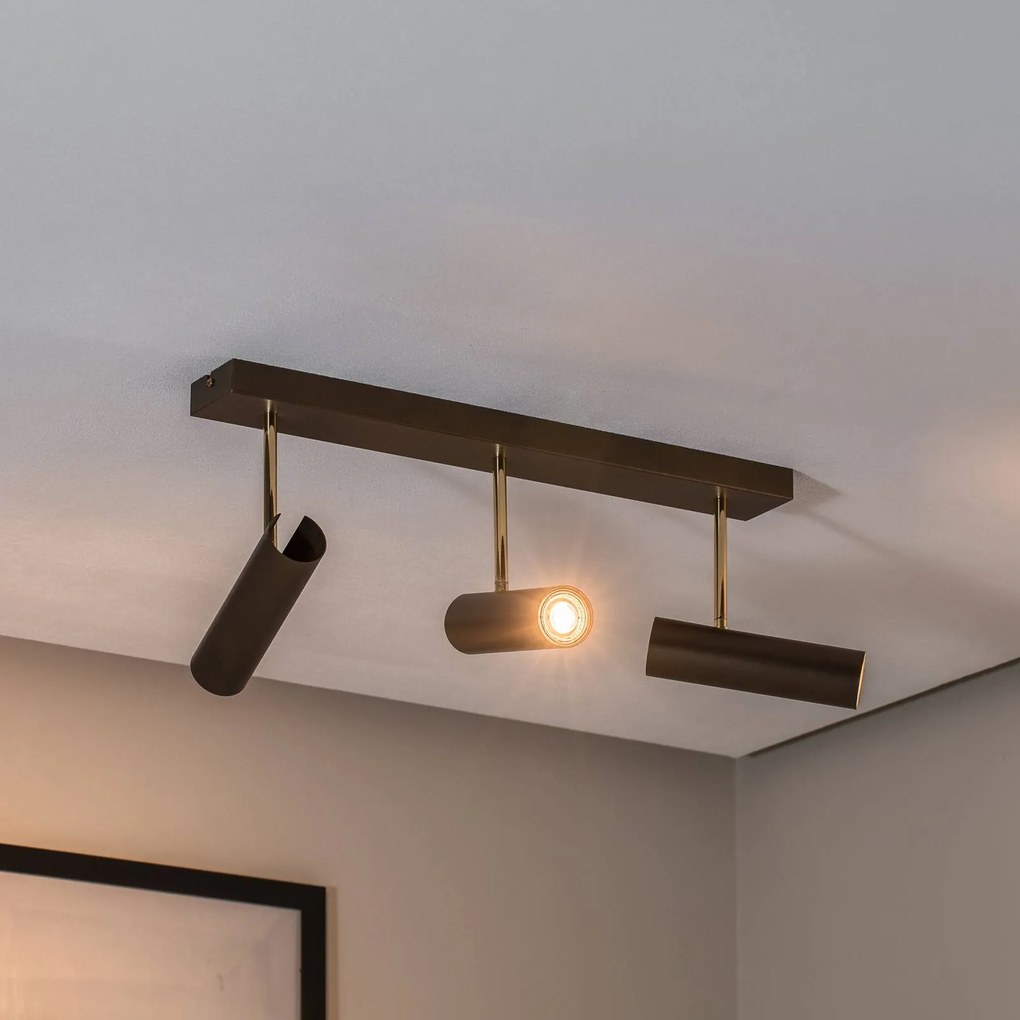 Plafoniera Axion, a 3 luci, color titanio, allungata, acciaio Axion Luminex, dimmerabile, Ottone / Oro, Soggiorno / Sala da pranzo, Metallo, Moderno, Faretto alogeno