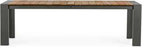 Tavolo Da Esterno In Alluminio Piano In Teak Allungabile 110x253/384 Cm Cameron Antracite Bizzotto