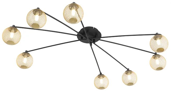 Plafoniera moderna nera con oro 8 luci - Athens Wire